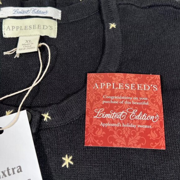 Limited Edition Appleseed's Womens Black Christmas Angels Cardigan Sweater Sz XL - Picture 13 of 16